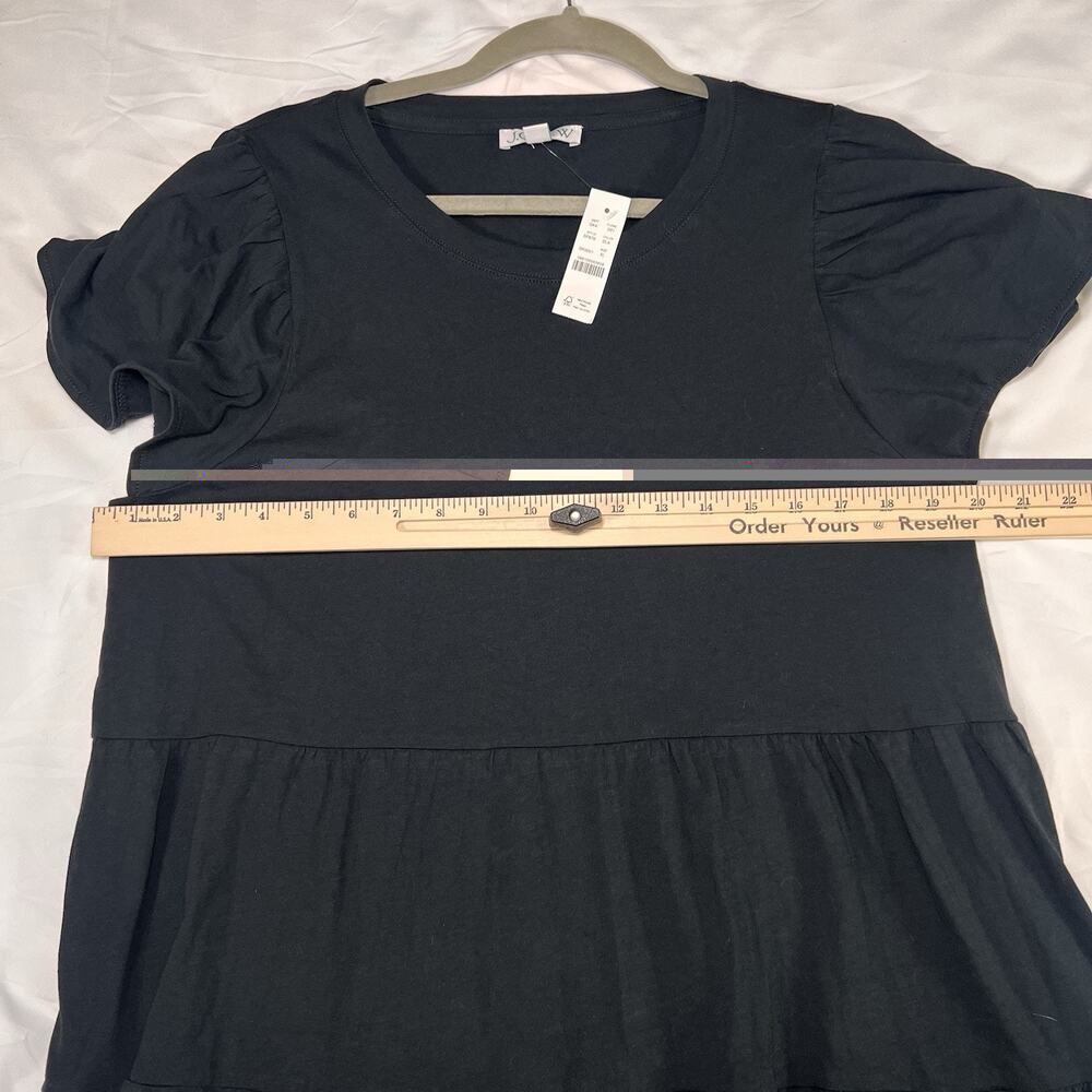 J. Crew Mini Dress Size XL Black Knit Broken-In Jersey Tiered Cotton Casual NWT - Picture 8 of 12